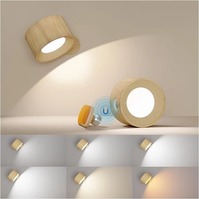 Battery Operated Wall Light, LED Wall Sconce with 3 Color Modes 3 Brightness Levels 360°Rotation Lighting Touch Control, Wall Mounted Lamp Cordless Wall Lamp for Bedroom Reading Bedside-1Pack
