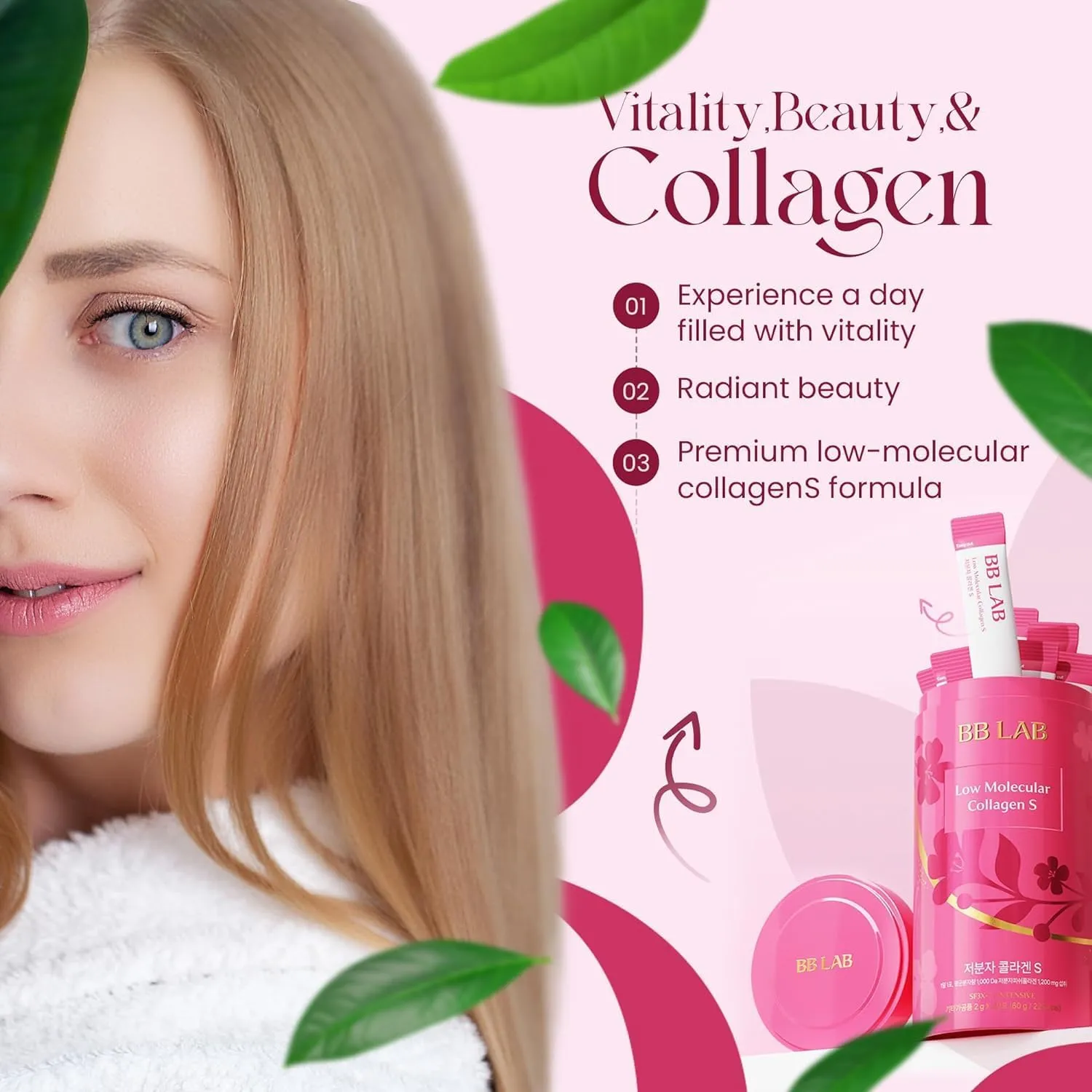 BB LAB Powder Collagen, SF3X-7 Intensive Series, Made in Korea, 30 Sticks (Low Molecular Collagen S), Pink