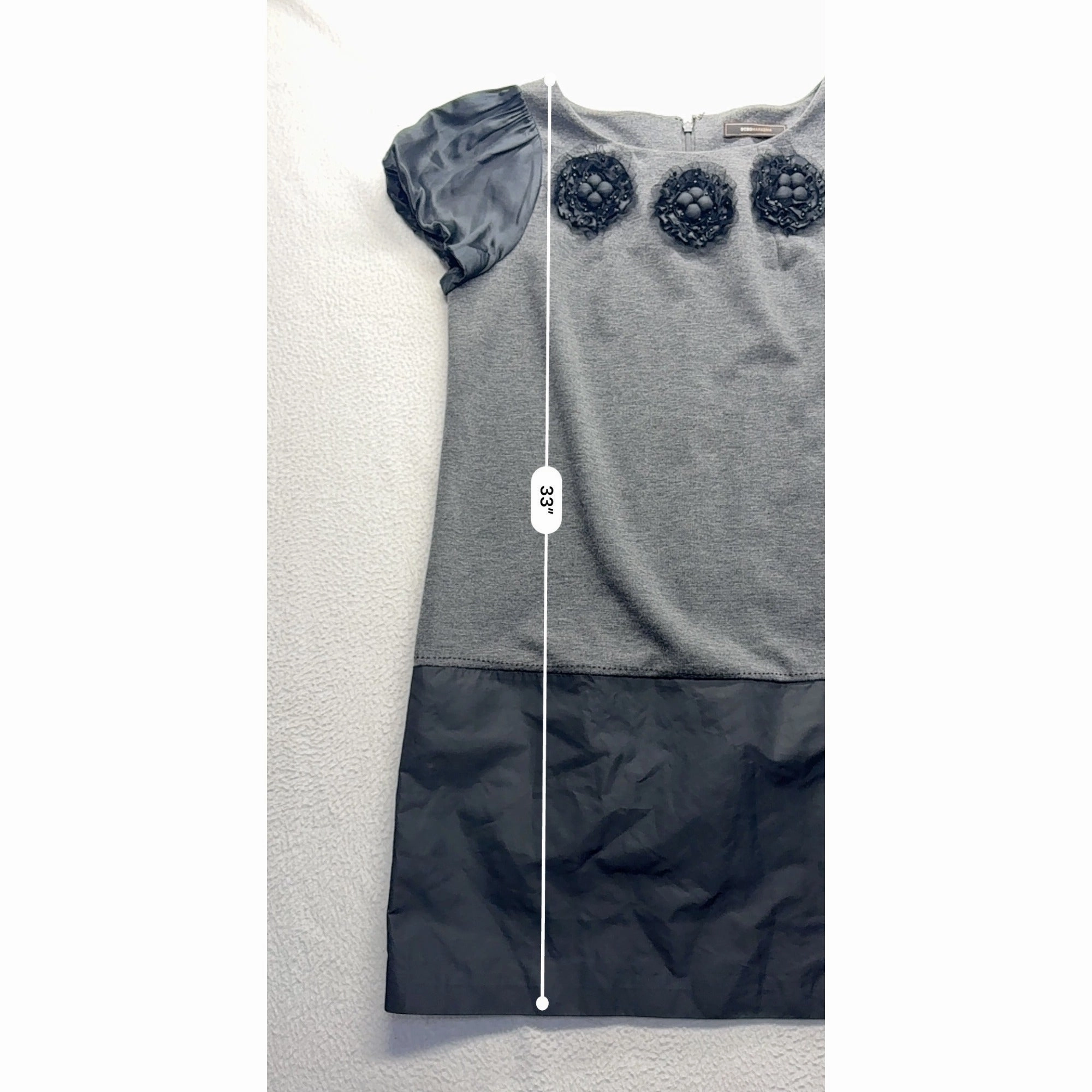 BCBG Max Azria Gray & Black Dress With Satin Sleeves  Silk Blend #7708