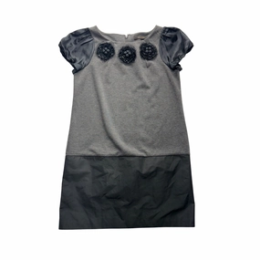 BCBG Max Azria Gray & Black Dress With Satin Sleeves  Silk Blend #7708