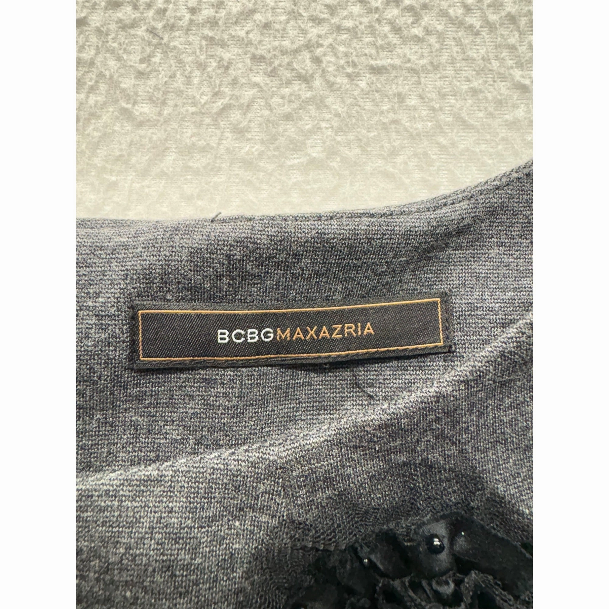 BCBG Max Azria Gray & Black Dress With Satin Sleeves  Silk Blend #7708