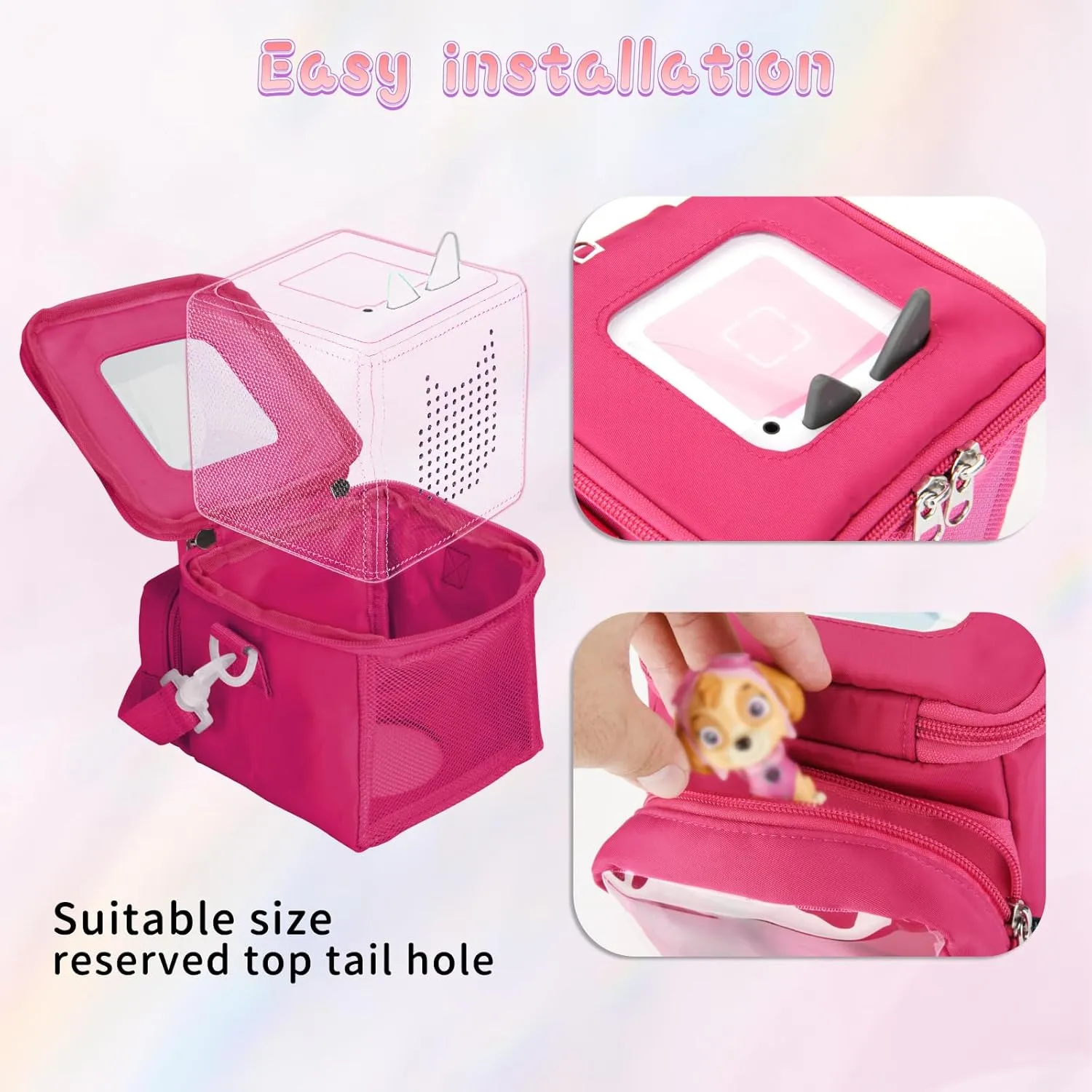Beautyflier Carrying Case Compatible with Toniebox Audio Player Starter Set, Storage Bag Organizer for Creative Tonies Figures, Tote Bag for Kids Toniebox Starter Set, 3-6 Years Kids Gift (Hot Pink)