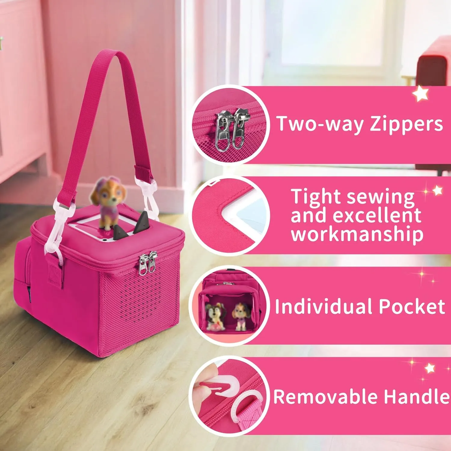 Beautyflier Carrying Case Compatible with Toniebox Audio Player Starter Set, Storage Bag Organizer for Creative Tonies Figures, Tote Bag for Kids Toniebox Starter Set, 3-6 Years Kids Gift (Hot Pink)