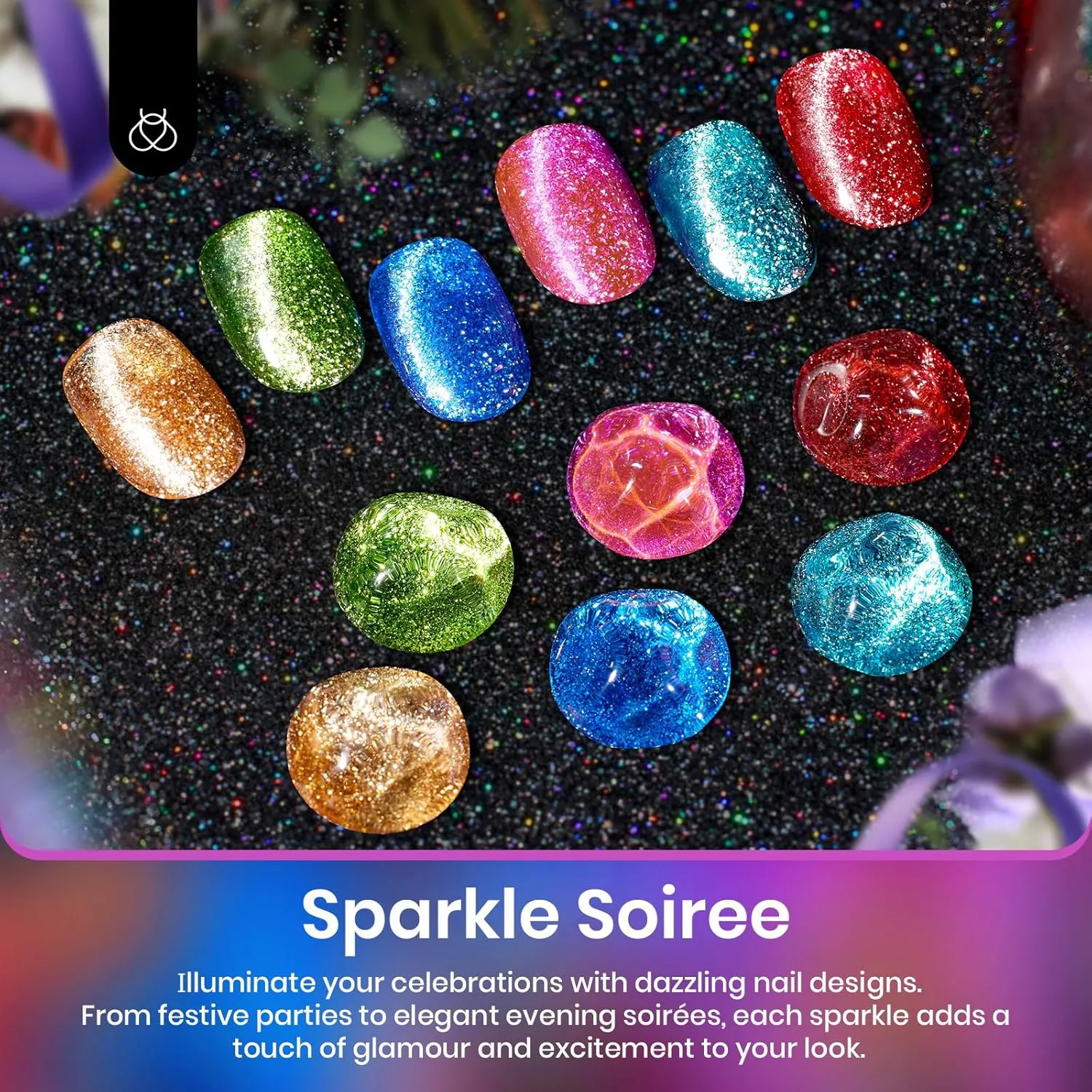Beetles Cat Eye Gel Nail Polish, 6 Colors Red Purple Green Blue Green Gold Holographic Glitter Gel Polish Set with Magnet Soak Off UV Shimmer Velvet Gel Sparkle Soiree Series Manicure Gifts for Women