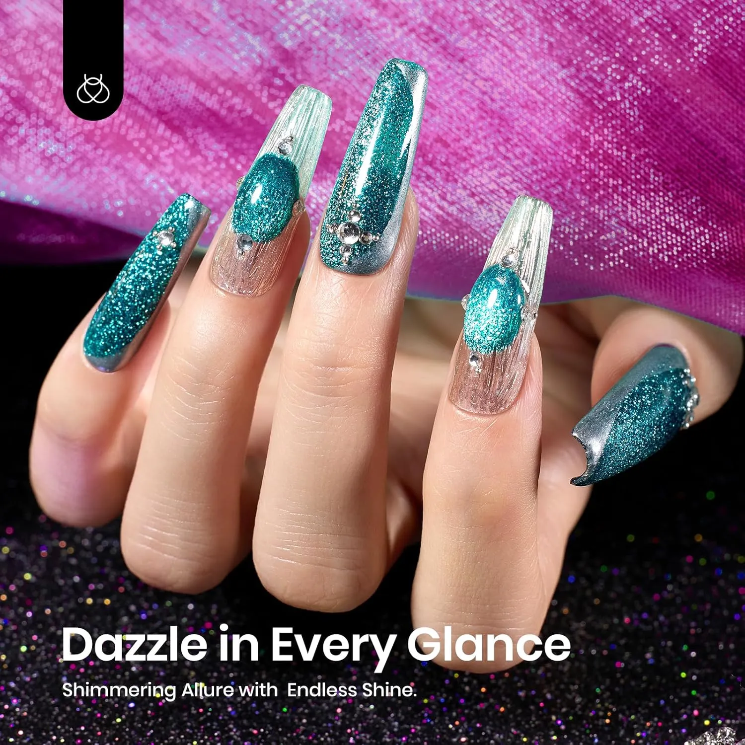Beetles Cat Eye Gel Nail Polish, 6 Colors Red Purple Green Blue Green Gold Holographic Glitter Gel Polish Set with Magnet Soak Off UV Shimmer Velvet Gel Sparkle Soiree Series Manicure Gifts for Women