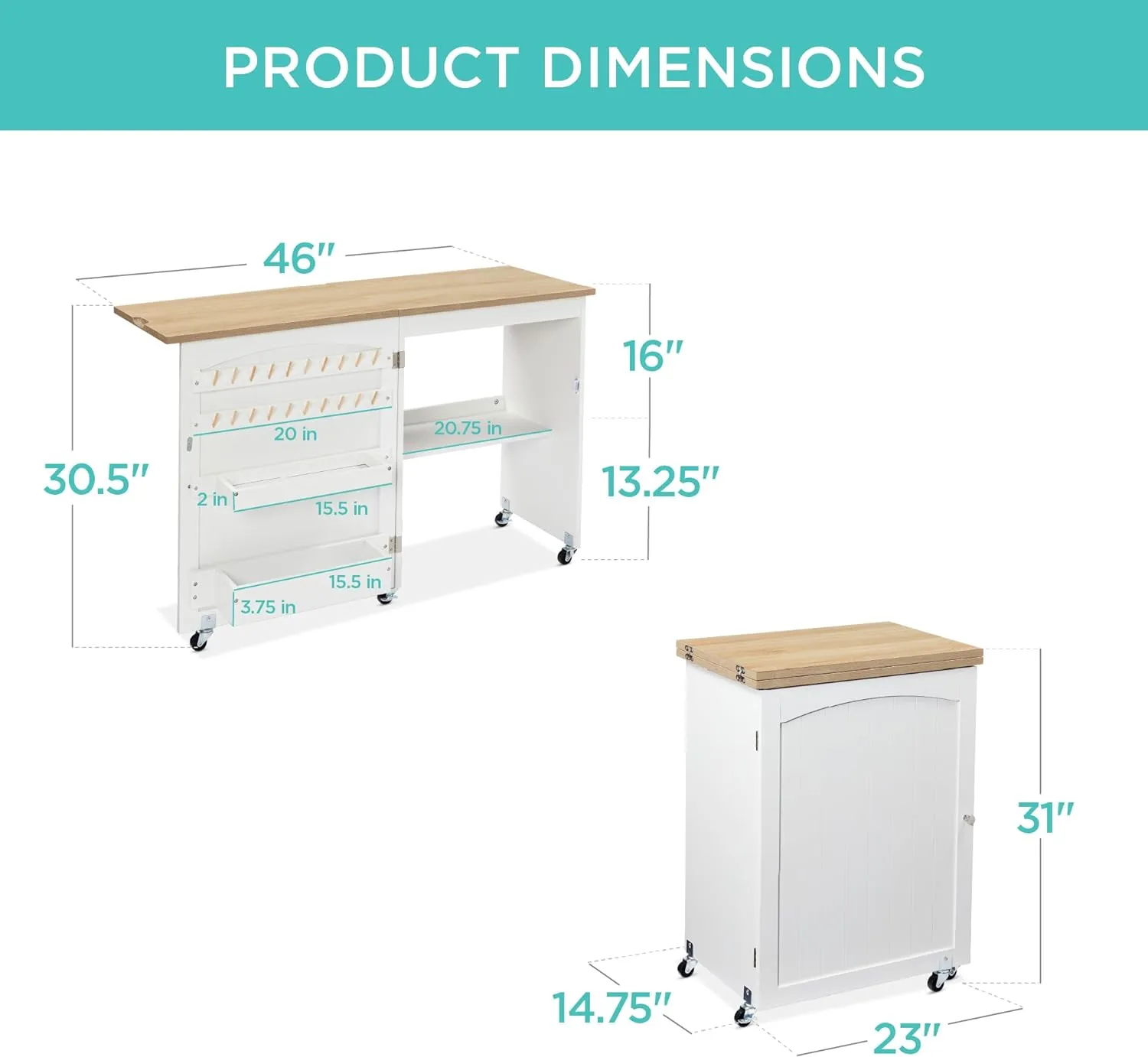 Best Choice Products Folding Sewing Table Multipurpose Craft Station & Side Desk with Compact Design, Wheels, Shelves, Storage Trays, Pegs, Magnetic Doors, Metal Doorknobs - Natural/White