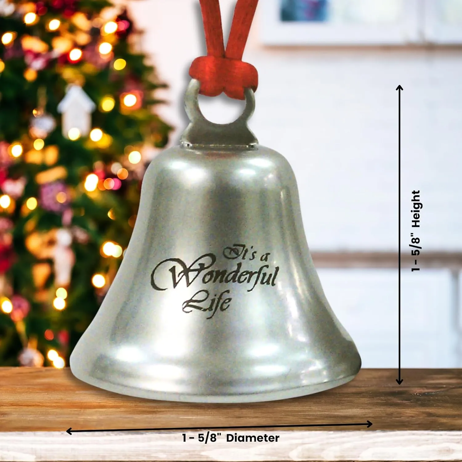 Bevin Bells It's A Wonderful Life Christmas Ornament | Steel | Official Movie Keepsake | Red String & Red Velvet Gift Bag