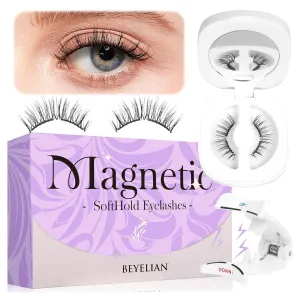 BEYELIAN Magnetic Eyelashes Natural Look Soft Magnetic Lashes with Applicator Reusable No Glue Needed False Eyelashes Easy to Wear and Remove (1 Pair,CS104)
