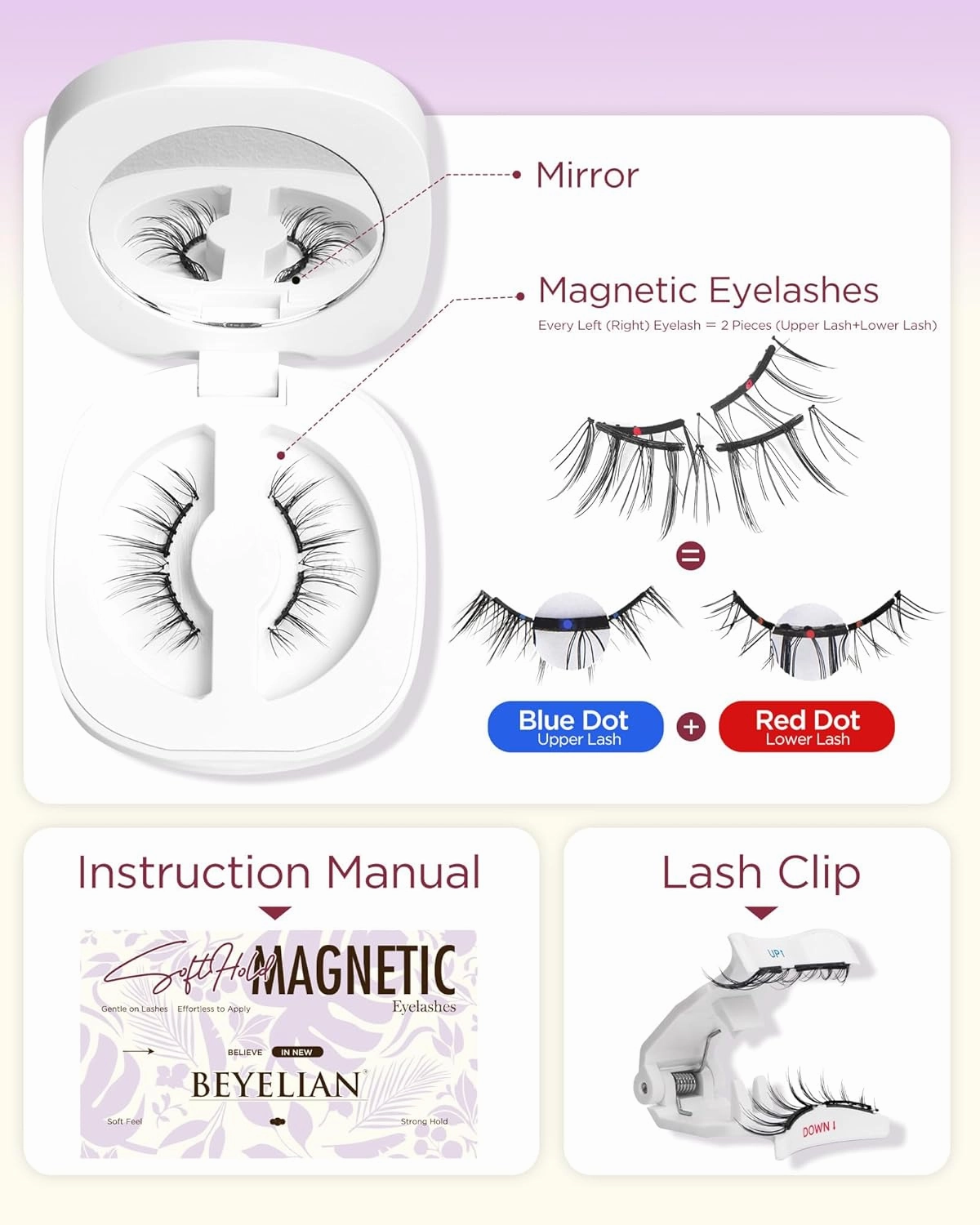 BEYELIAN Magnetic Eyelashes with Applicator, Soft Magnetic Lashes Natural Look Comfortable & Secure Fit Easy to Apply Reusable (1 Pairs, CS03)