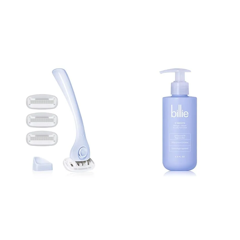 Billie Razors for Women Shave Kit – Women’s Razor & V Smooth - Shave Gel   Cleanser for Pubic Hair & Skin - pH-Balanced - Fragrance-Free - Gynecologist-Approved - 6.5 oz.