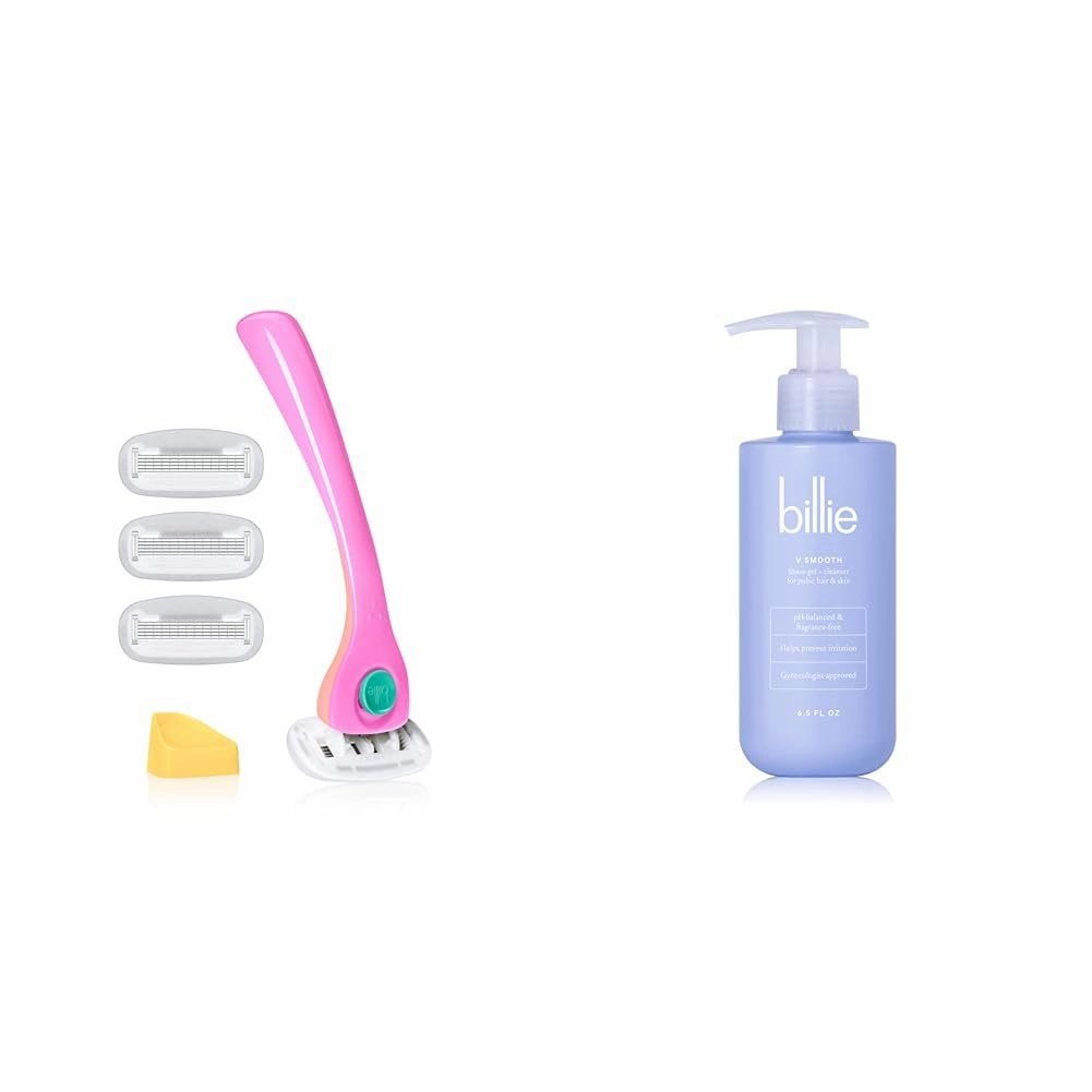 Billie Razors for Women Shave Kit – Women’s Razor   4 x 5-Blade Razor Refills   Magnetic Holder – Malibu & V Smooth - Shave Gel   Cleanser for Pubic Hair & Skin - pH-Balanced