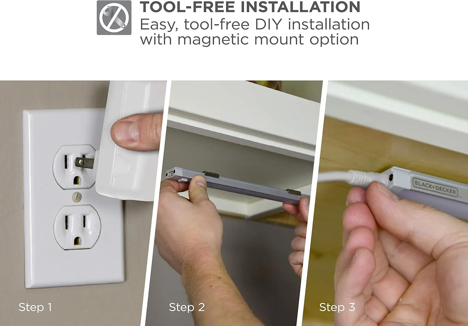 BLACK DECKER LED Under Cabinet Lighting Kit, 2-Bars, 12in. Each, DIY Tool-Free Install w/Magnetic Option, Daylight, 5000K, 860 Lumens (LEDUC12-2DK)