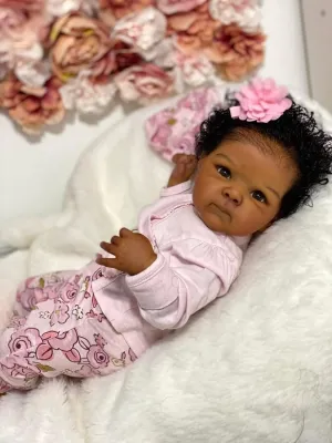 Black Girl Reborn Baby Dolls Silicone Full Body 18 Inch Baby Doll Realistic Newborn Black Lifelike African American Baby Doll Girl Reborn Toy with Accessories Birthday Gift for Kids Age 3 
