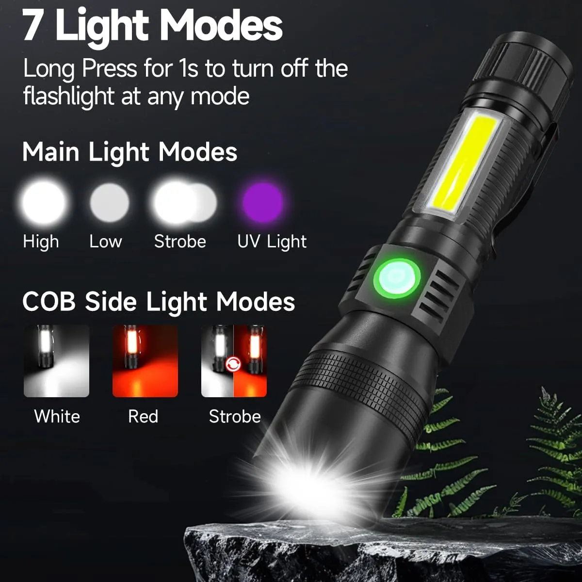 Black Light flashlight, 3 in-1 Rechargeable Flashlights, UV Light Magnetic LED Flashlight High Lumens, 7 Mode Camping Waterproof Flashlight for Pet Urine Detection ((Black   Purple) with case)