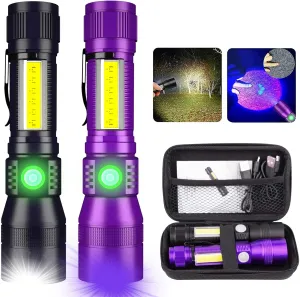 Black Light flashlight, 3 in-1 Rechargeable Flashlights, UV Light Magnetic LED Flashlight High Lumens, 7 Mode Camping Waterproof Flashlight for Pet Urine Detection ((Black   Purple) with case)