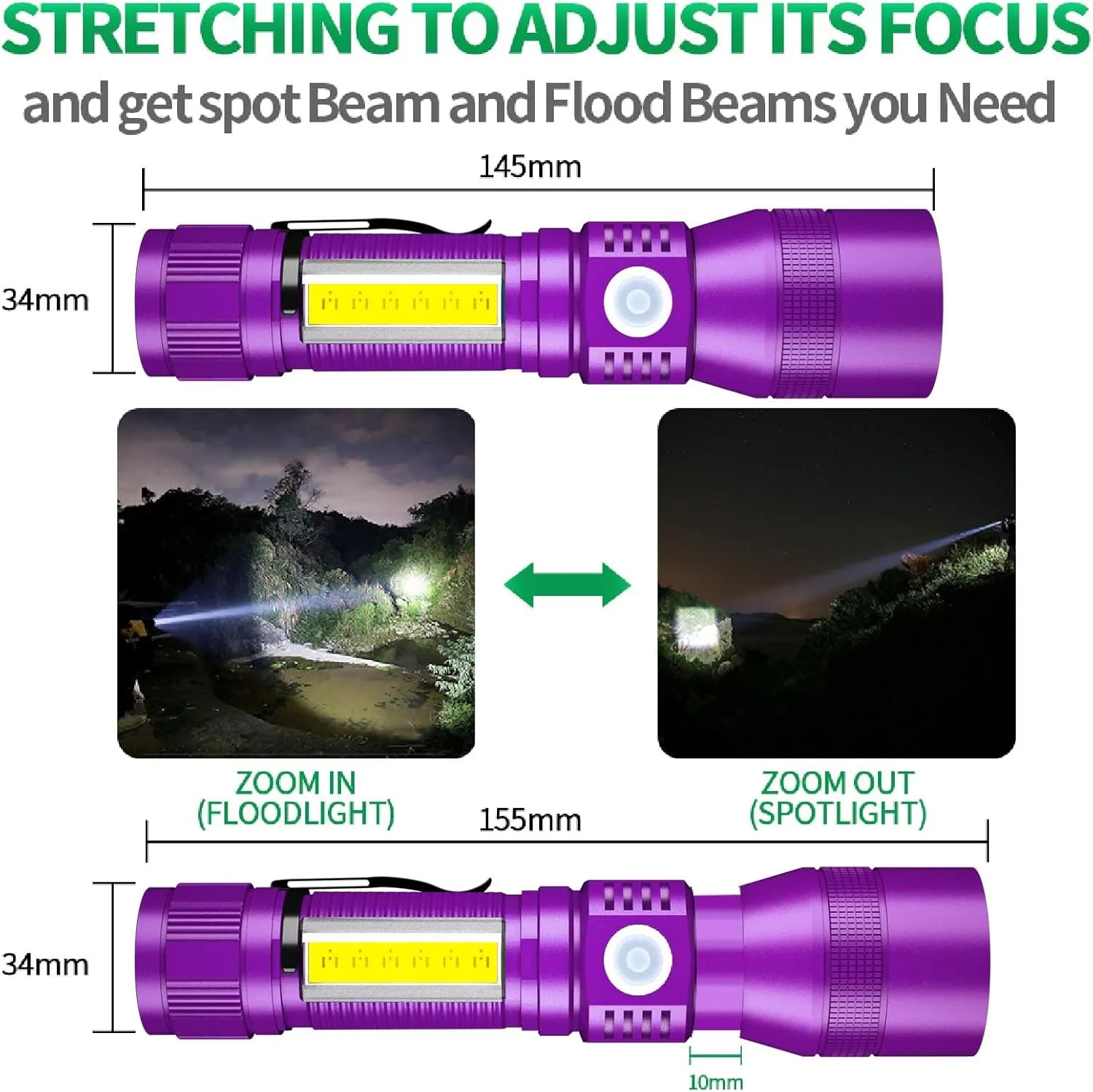 Black Light flashlight, 3 in-1 Rechargeable Flashlights, UV Light Magnetic LED Flashlight High Lumens, 7 Mode Camping Waterproof Flashlight for Pet Urine Detection ((Black   Purple) with case)