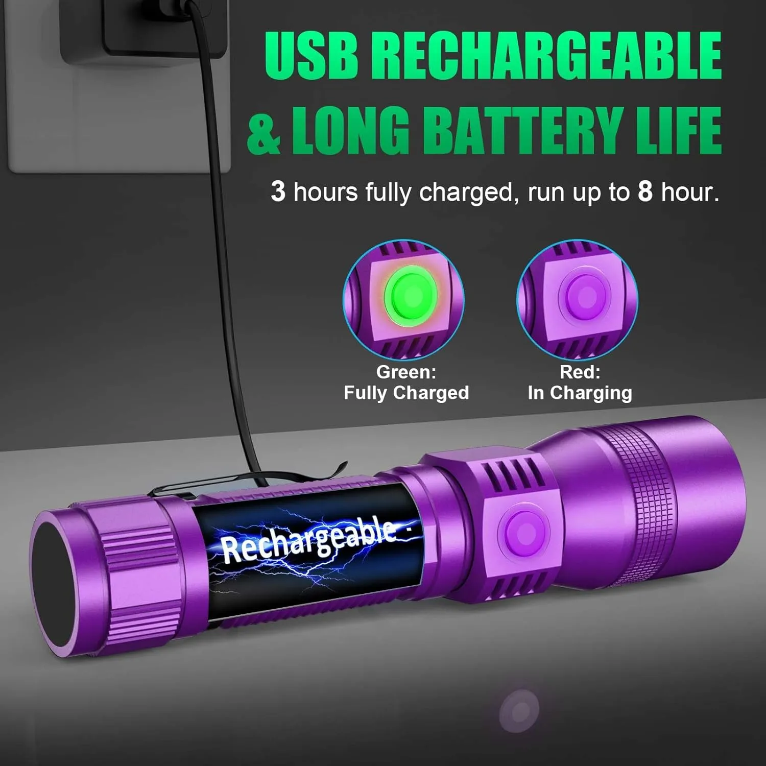 Black Light flashlight, 3 in-1 Rechargeable Flashlights, UV Light Magnetic LED Flashlight High Lumens, 7 Mode Camping Waterproof Flashlight for Pet Urine Detection ((Black   Purple) with case)