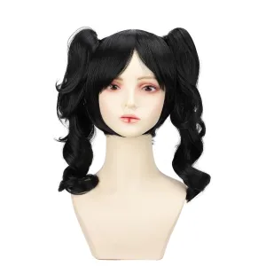Black Wig Long Curly Cosplay Wig 2 Clip on Ponytail Wig With Wig Cap for Costume Party Halloween