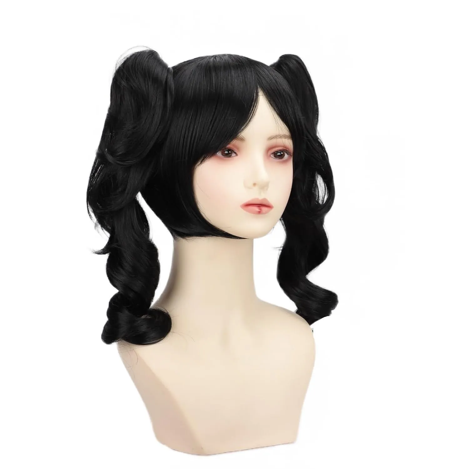 Black Wig Long Curly Cosplay Wig 2 Clip on Ponytail Wig With Wig Cap for Costume Party Halloween