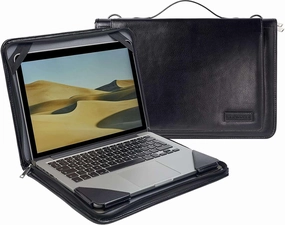 Black Leather Laptop Messenger Case - Compatible with MSI Prestige 14 Evo - B13M 14" Laptop