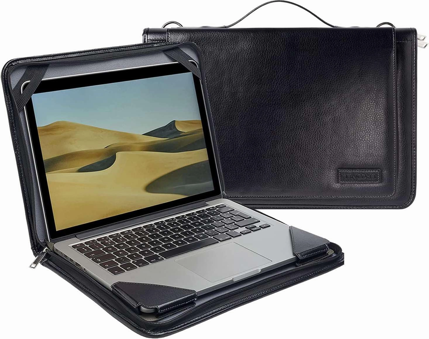 Black Leather Laptop Messenger Case - Compatible with MSI Prestige 14 Evo - B13M 14" Laptop