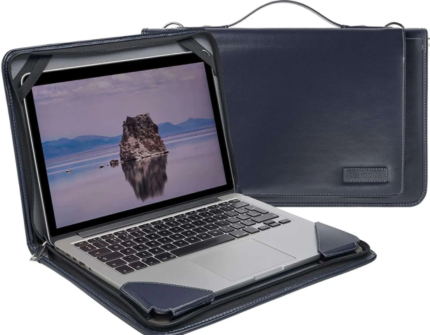 Blue Leather Laptop Messenger Case - Compatible with MSI Summit E14 Flip Evo - A13M 14" Laptop