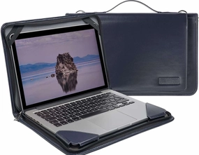 Blue Leather Laptop Messenger Case - Compatible with MSI Summit E14 Evo - A12M 14" Laptop