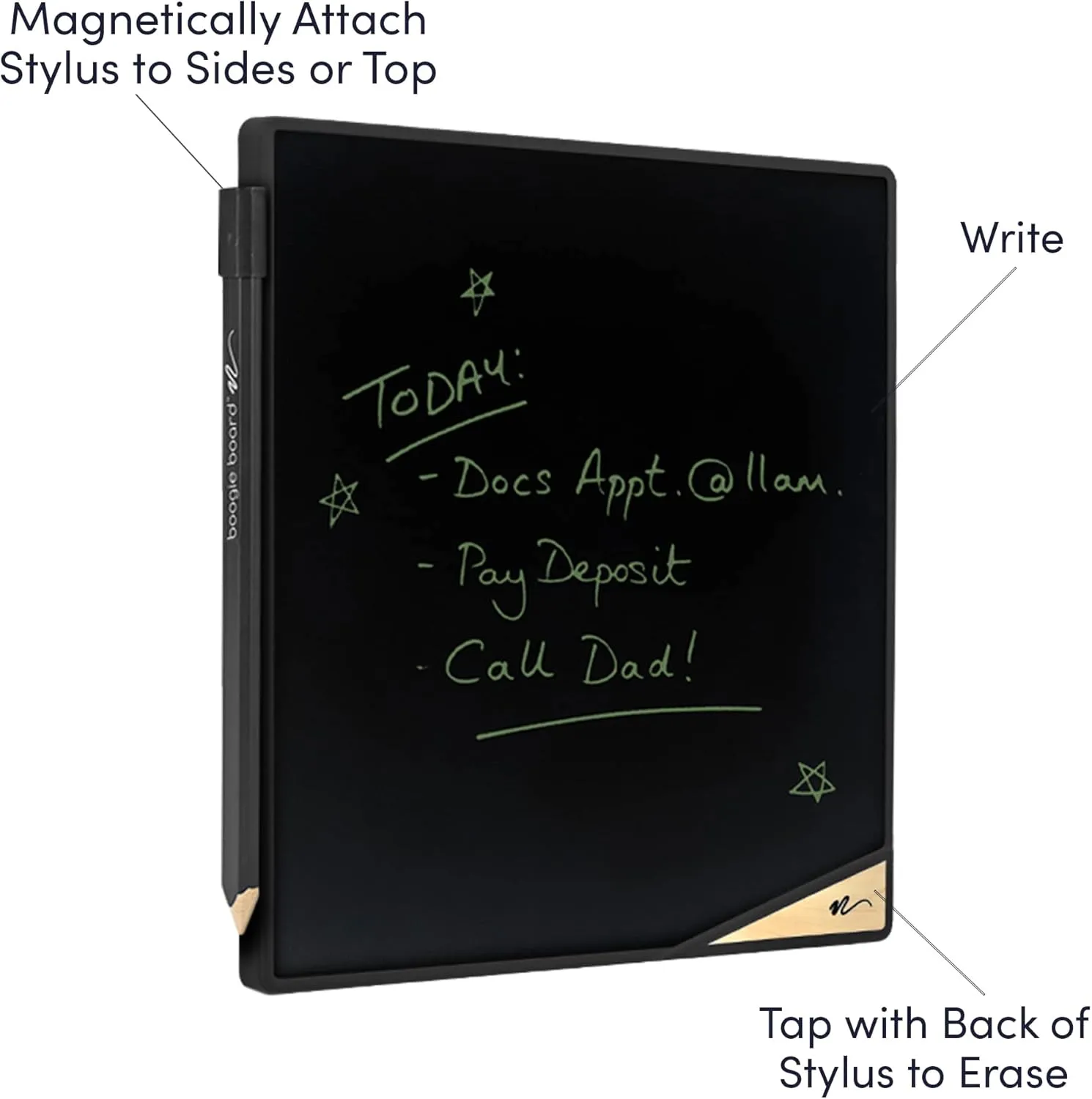 Boogie Board VersaTiles Authentic Memo Board for Home and Office, Whiteboard Alternative with 8.25x8.25” LCD Memo Board, Instant Erase, VersaPencil Stylus (Blue)