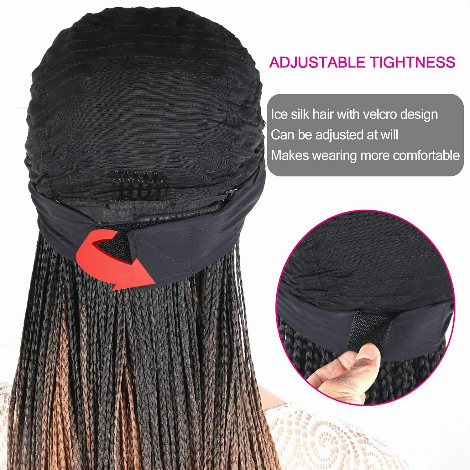 Box Braid Wig Headband Braided Headband Wigs for Black Women Long Cornrow Twist Crochet Braid Wig Ombre Brown Faux Locs Wig Knotless Braided Wig With Headband Twist Crochet Cornrow Braided Wig
