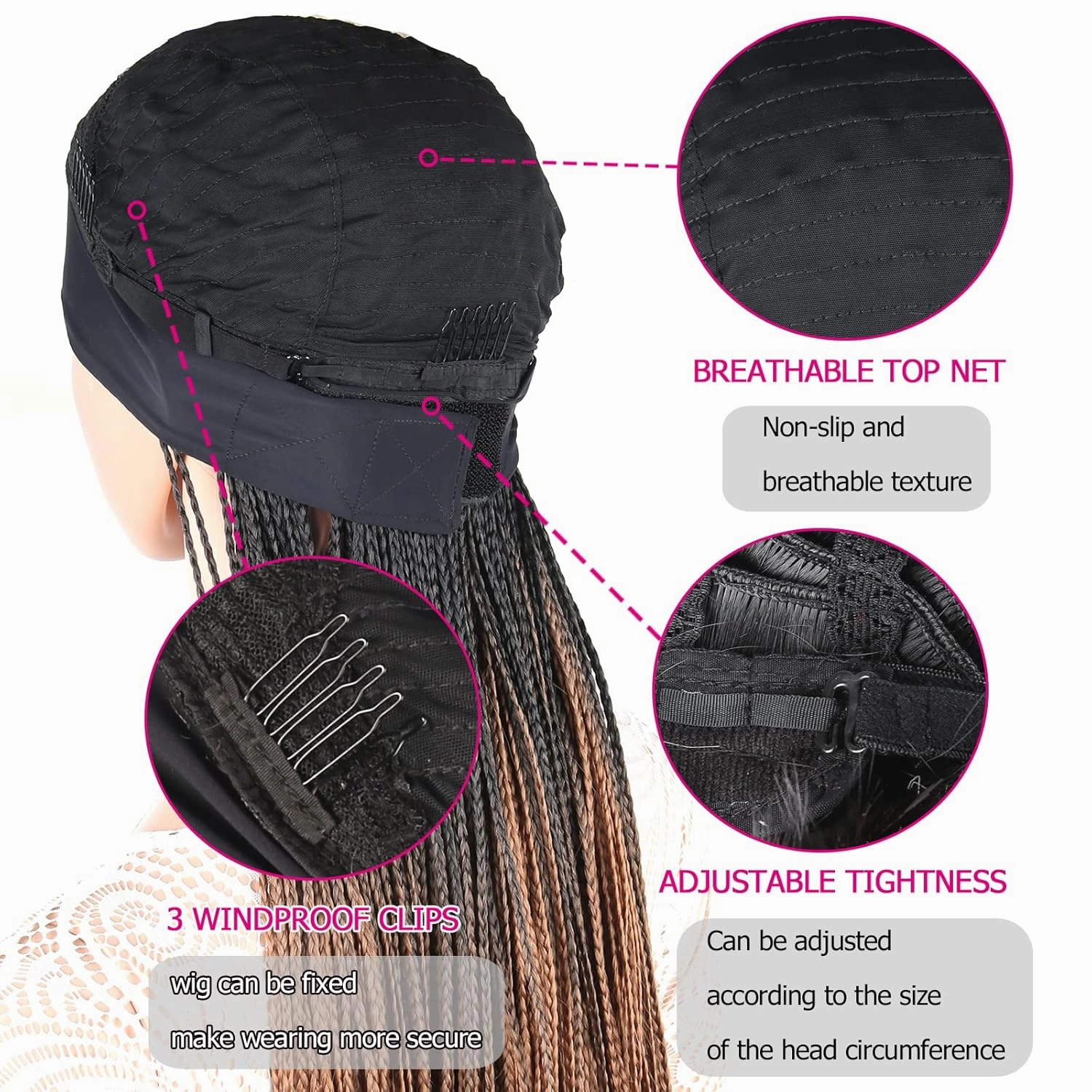 Box Braid Wig Headband Braided Headband Wigs for Black Women Long Cornrow Twist Crochet Braid Wig Ombre Brown Faux Locs Wig Knotless Braided Wig With Headband Twist Crochet Cornrow Braided Wig