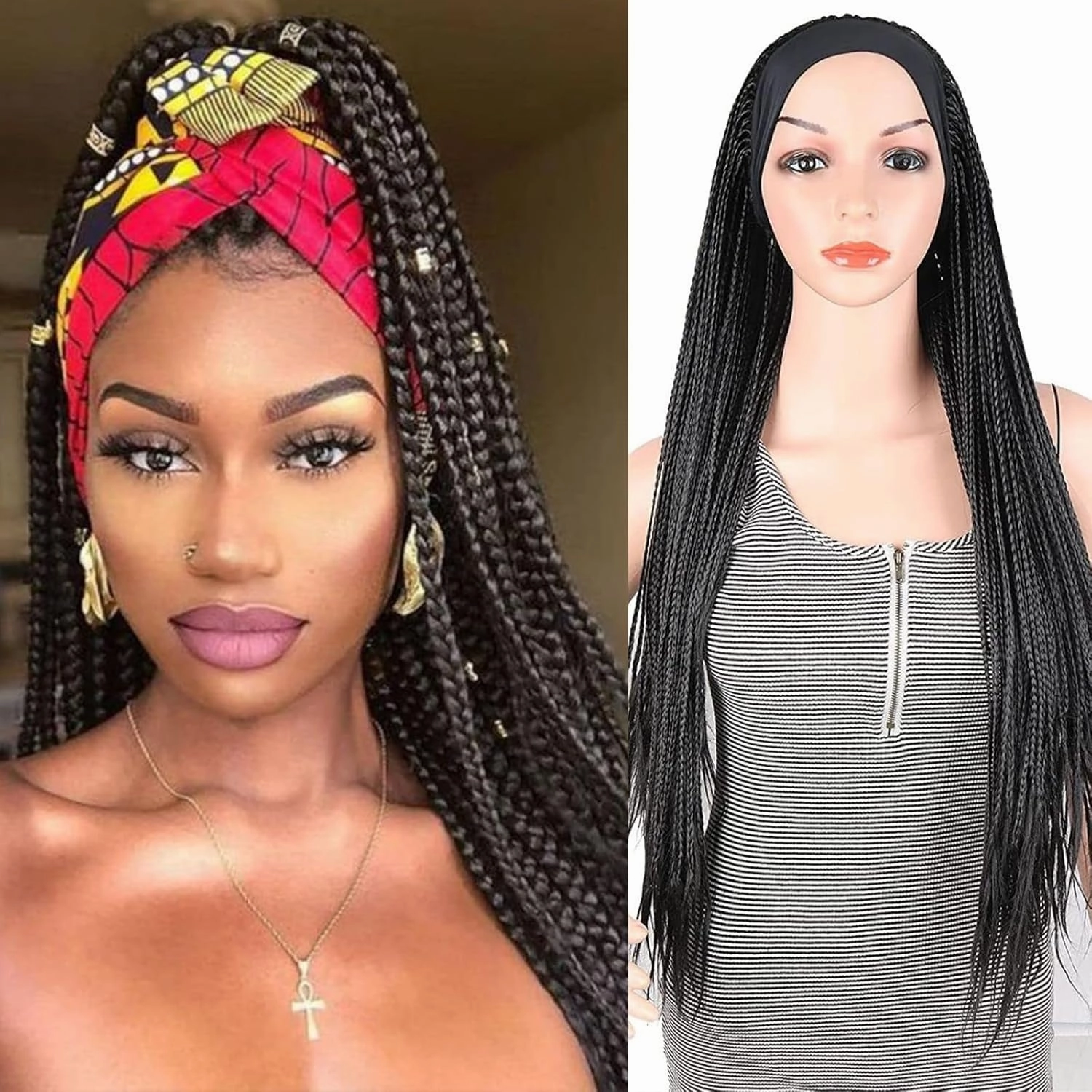 Box Braid Wigs for Black Women - Braided Headband, Faux Locs, Ponytail, Goddess Braids, Crochet Hair Wig