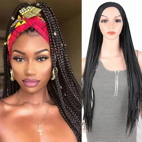 Box Braid Wigs for Black Women - Braided Headband, Faux Locs, Ponytail, Goddess Braids, Crochet Hair Wig
