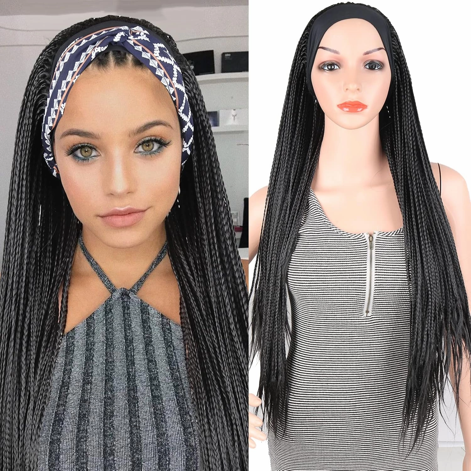 Box Braid Wigs for Black Women - Braided Headband, Faux Locs, Ponytail, Goddess Braids, Crochet Hair Wig