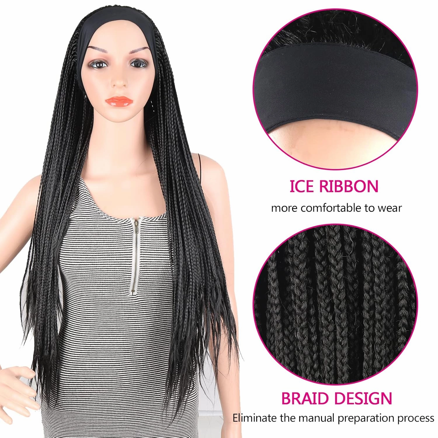 Box Braid Wigs for Black Women - Braided Headband, Faux Locs, Ponytail, Goddess Braids, Crochet Hair Wig