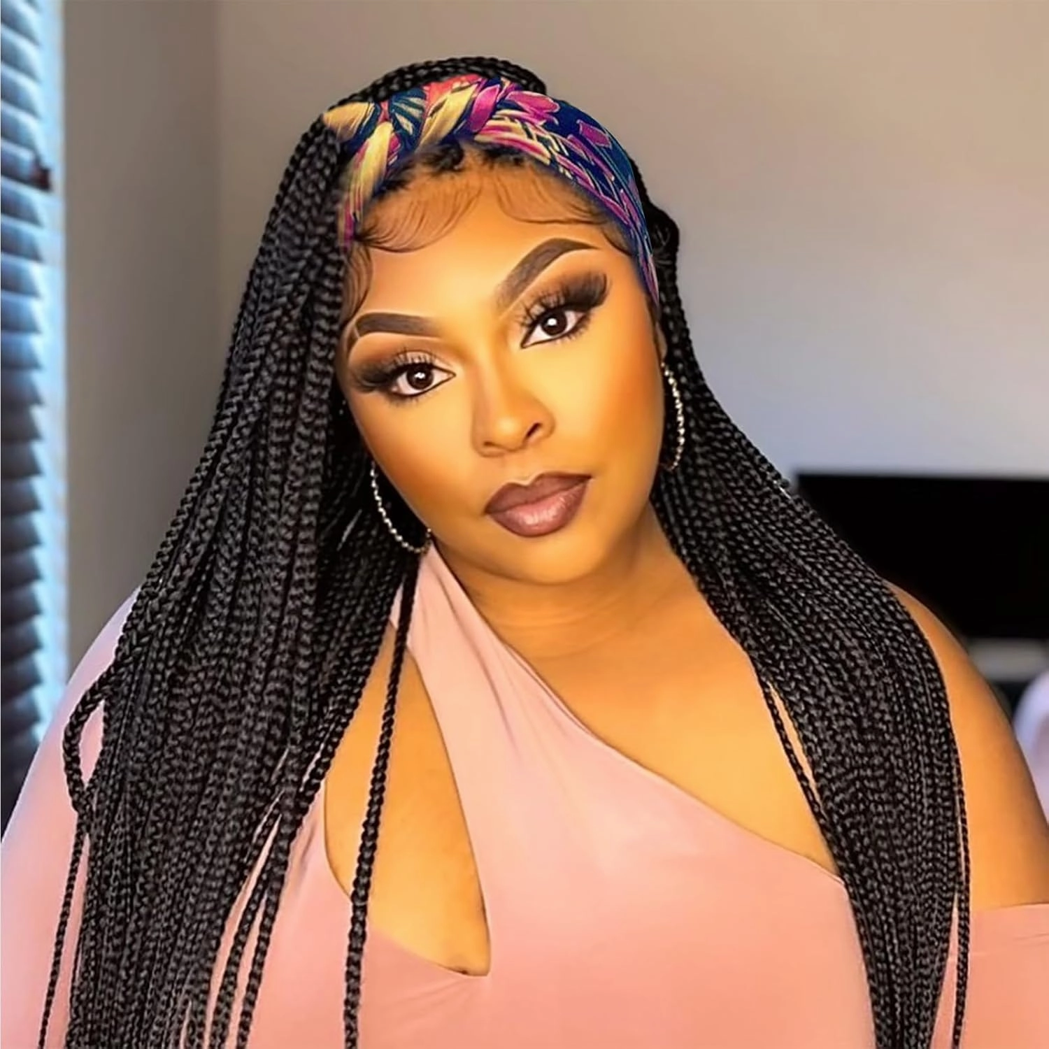Braided Wigs with Headband Attached for Black Women Twist Crochet Hair Wrap Jumbo Synthetic Cornrow Black Box Braid Long CrochetTwistWig 30Inch