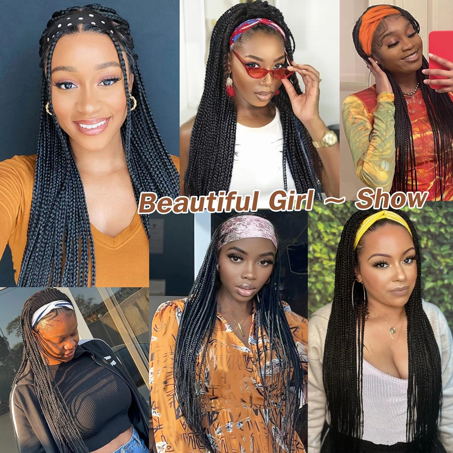 Braided Wigs with Headband Attached for Black Women Twist Crochet Hair Wrap Jumbo Synthetic Cornrow Black Box Braid Long CrochetTwistWig 30Inch