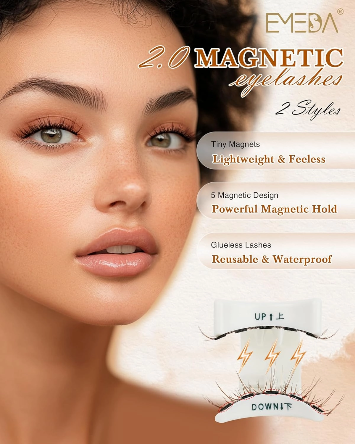 Brown Natural Look Magnetic Eyelashes Kit 2 Pairs Reusable Double Sided Magnetic Lashes With Applicator and Mirror, No Glue Needed Strip Lashes (Manga Look 8-12mm)