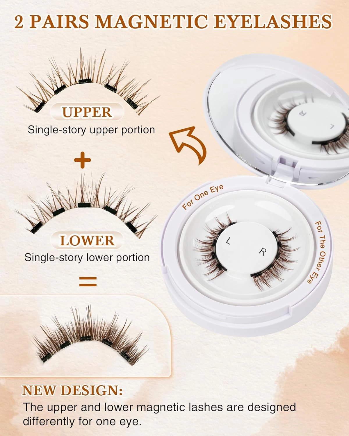 Brown Natural Look Magnetic Eyelashes Kit 2 Pairs Reusable Double Sided Magnetic Lashes With Applicator and Mirror, No Glue Needed Strip Lashes (Manga Look 8-12mm)