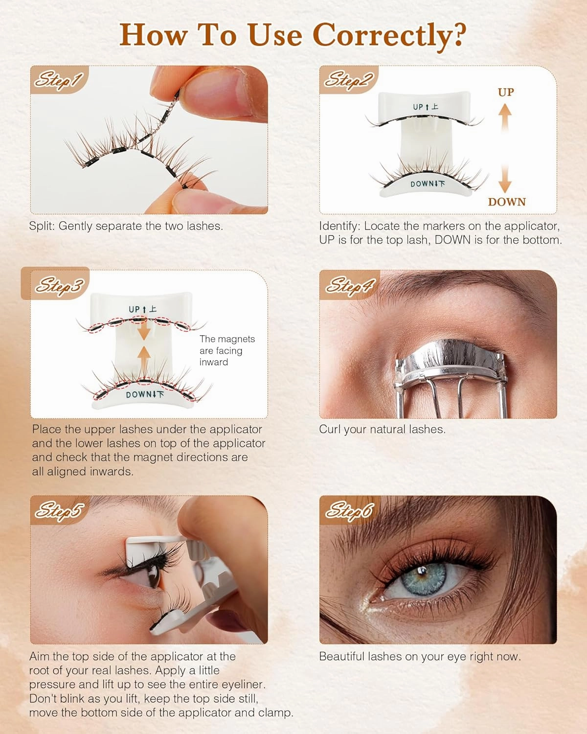 Brown Natural Look Magnetic Eyelashes Kit 2 Pairs Reusable Double Sided Magnetic Lashes With Applicator and Mirror, No Glue Needed Strip Lashes (Manga Look 8-12mm)