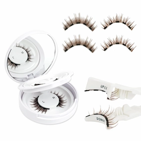Brown Natural Look Magnetic Eyelashes Kit 2 Pairs Reusable Double Sided Magnetic Lashes With Applicator and Mirror, No Glue Needed Strip Lashes (Manga Look 8-12mm)