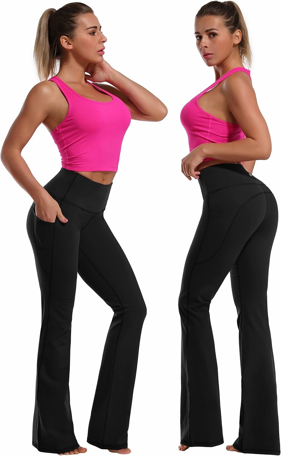 BUBBLELIME 29"/31"/33"/35"/37" Women Bootleg/Wide Legs High Waist Yoga Pants Tummy Control Bootcut Workout Flared Out Pockets