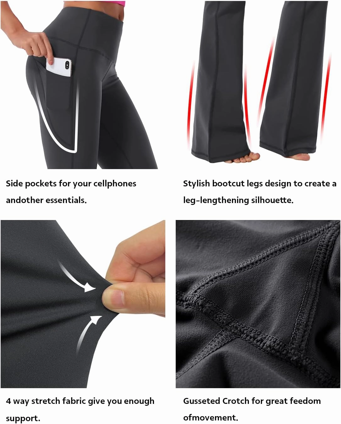 BUBBLELIME 29"/31"/33"/35"/37" Women Bootleg/Wide Legs High Waist Yoga Pants Tummy Control Bootcut Workout Flared Out Pockets