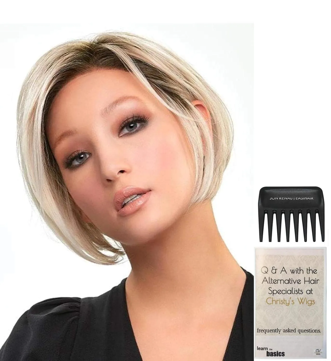 Bundle - 3 item: Ignite Petite Wig by Jon Renau, Christy's Wigs Q & A Booklet & Wide Tooth Comb - Color: 101F48T