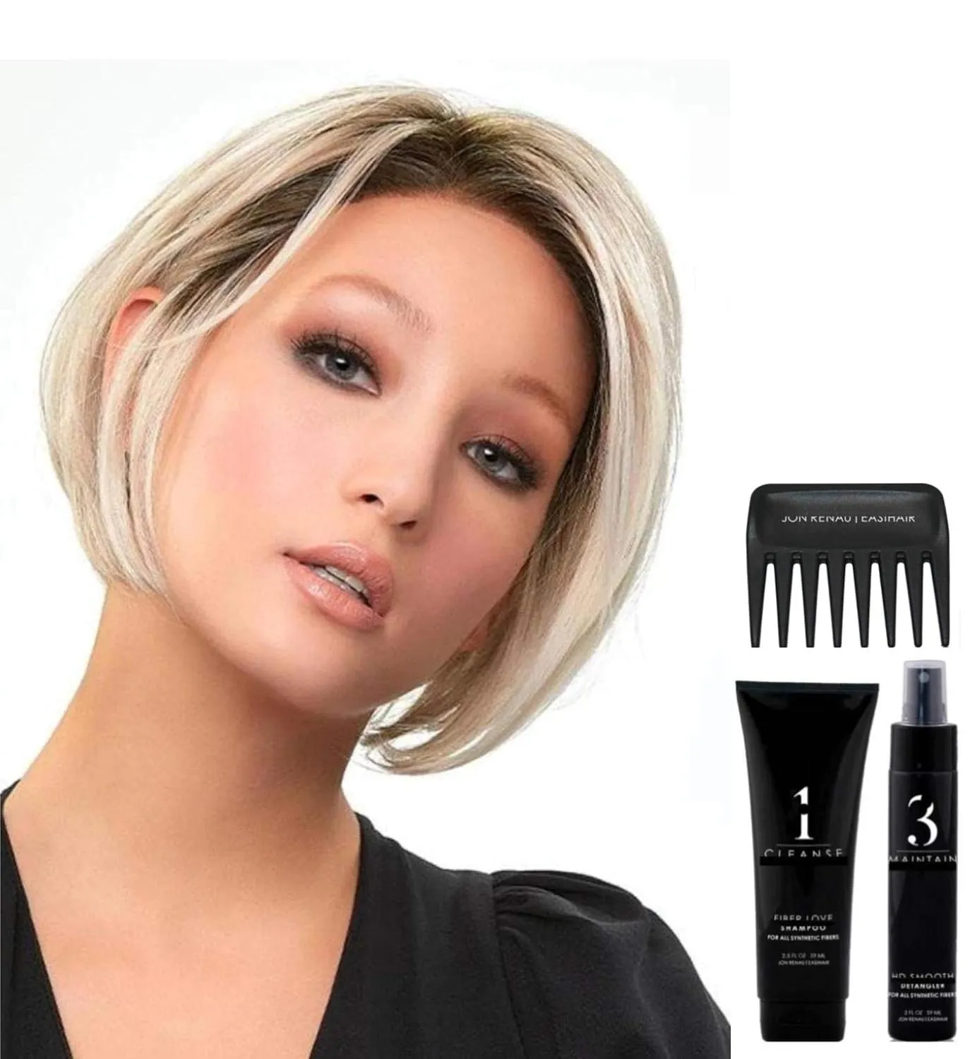 Bundle - 5 item: Ignite Petite Wig by Jon Renau, Christy's Wigs Q & A Booklet, 2oz Travel Size Wig Shampoo, HD Smooth and Wide Tooth Comb - Color: 14/26S10