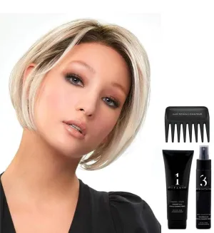 Bundle - 5 item: Ignite Petite Wig by Jon Renau, Christy's Wigs Q & A Booklet, 2oz Travel Size Wig Shampoo, HD Smooth and Wide Tooth Comb - Color: 14/26S10