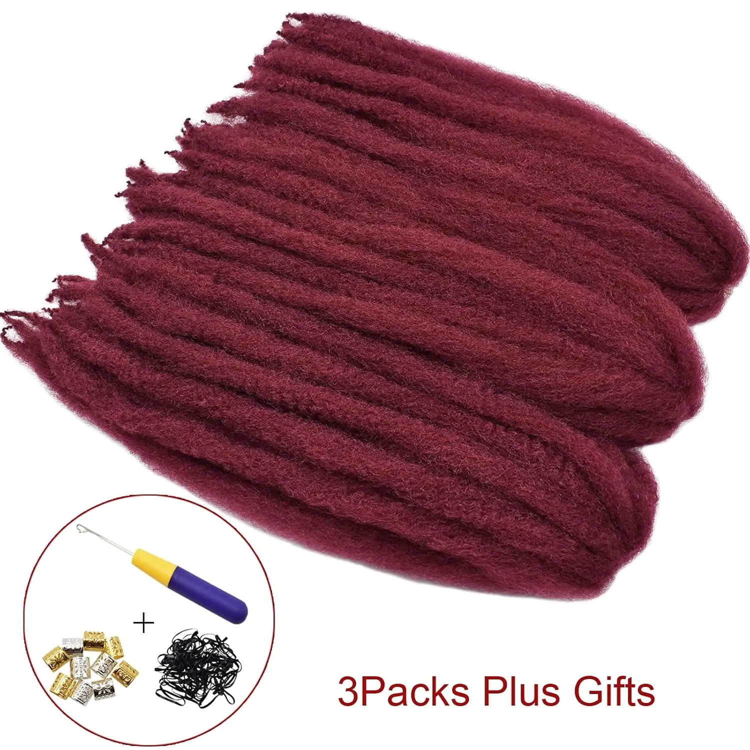 Burgundy 24 inch Cuban Twist hair Marley Twist Braiding Hair for Black Woman (#Burgundy, 3Packs-24 Inch)