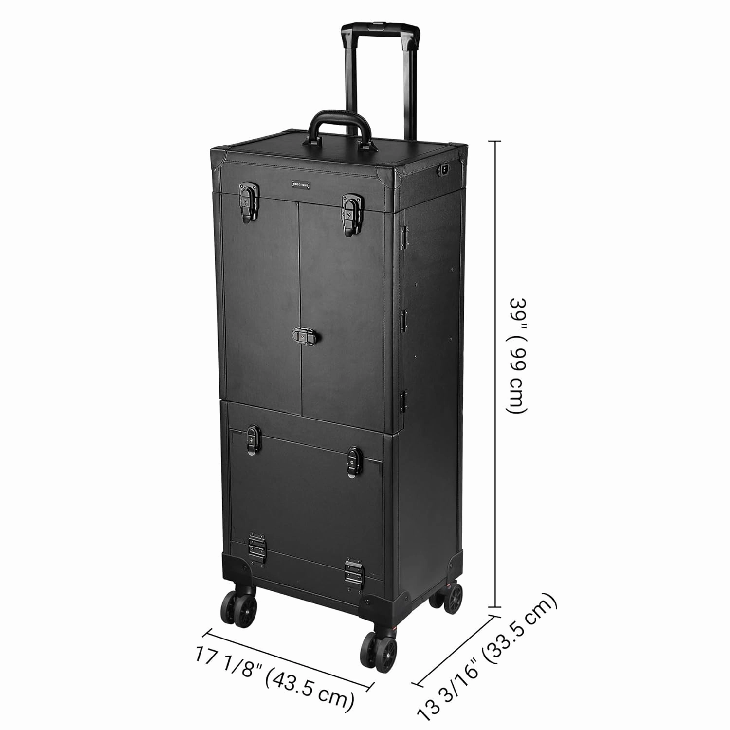 BYOOTIQUE Black Rolling Makeup Case Trolley Lockable with Mirror Light Pro Large Cosmetic for Artists Hair Stylist Barber Organized