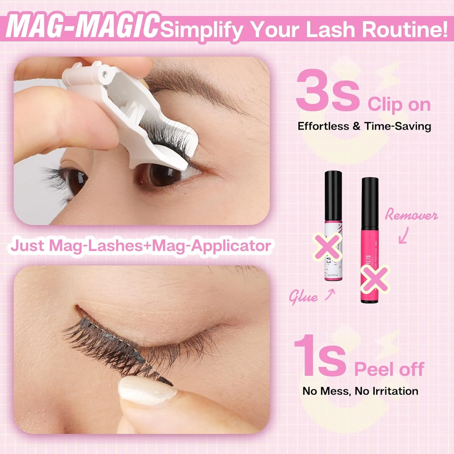 CALAILIS Magnetic Eyelashes with Applicator Upgrade Soft Magnetic Eyelashes Natural Look without Eyeliner No Glue Needed Reusable Waterproof for All Day Comfort (RC001)