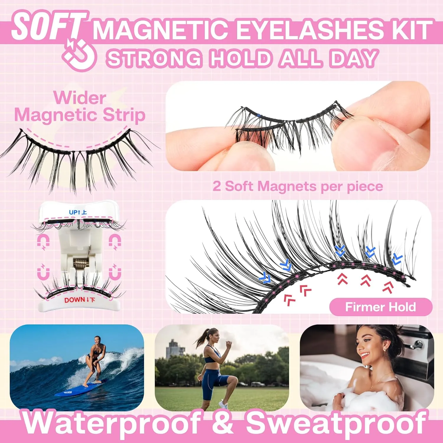 CALAILIS Magnetic Eyelashes with Applicator Upgrade Soft Magnetic Eyelashes Natural Look without Eyeliner No Glue Needed Reusable Waterproof for All Day Comfort (RC001)
