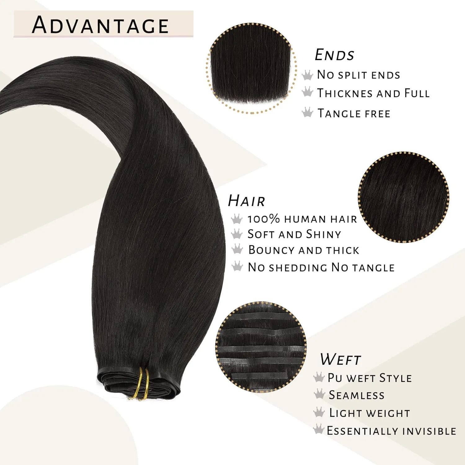 Caliee 18Inch Clip in Hair Extensions Real Human Hair Color 1B Natural Black Double Weft PU Clip in Hair Extensions Straight Soft Natural Hair Clip in Hair Extensions for Woman 7Pcs 110Gram